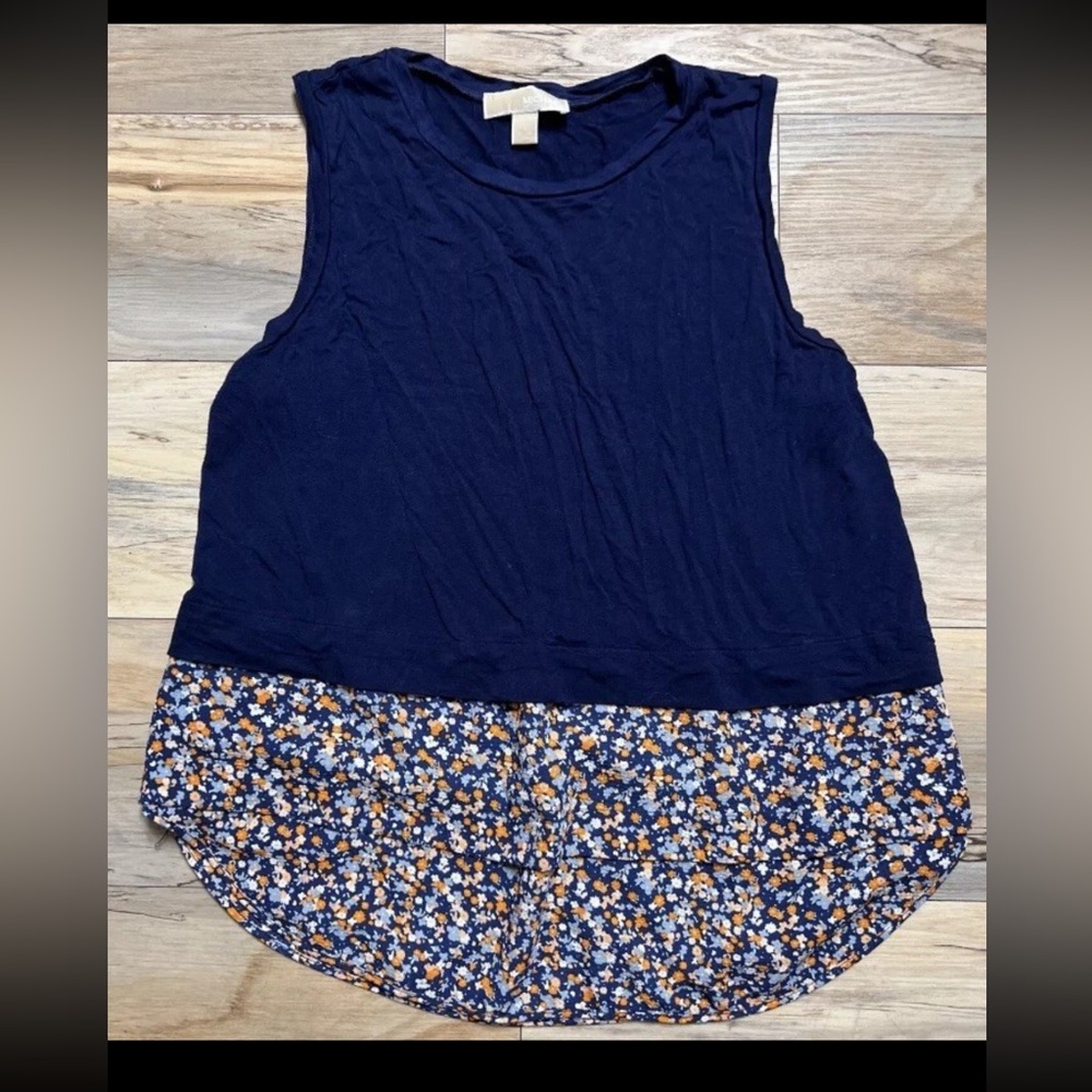 Michael Kors - Women's Blouse Size Large - Navy Blue Tank/Flower Pattern Bottom